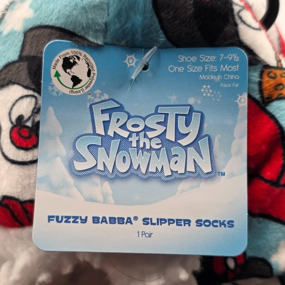 Frosty the Snowman Women's Holiday Fuzzy Babba 3D Slipper Socks Shoe Size 7-9.5
